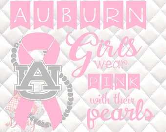 Auburn Tigers Pink and Pearls - Breast Cancer Awareness - SVG, Silhouette studio and png bundle
