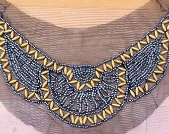 Vintage Bridal Applique, 20x6.5mm Neckline Applique, Grey Beaded applique, beaded applique, bridesmaid applique, Appliques for sewing