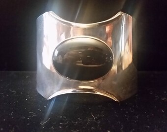 Sterling Silver Wire Wrapped Oval Black Onyx Cuff Bracelet