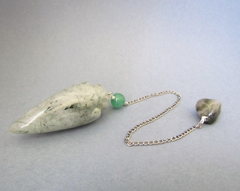 Rutilated Quartz, Green Aventurine and Moss Agate Teardrop Pendulum