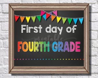 First Day of Fourth Grade Sign || Rainbow || Banner || Polka Dots || Chalk || Teacher || 4th Grade || First Day of School || Back to School