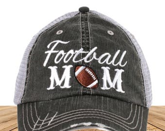 Custom Distressed Trucker Hat - Football Mom Trucker Hat -Embroidered Trucker Hat Women's Trucker Cap Southern Mens Trucker Adult Cap