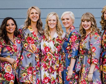 Bridesmaid robes, Bridesmaid gift, flower girl robe, jr bridesmaid robes, set of 5, 6, 7, 8, 9, 10, Kids robes, floral robes, cotton robes