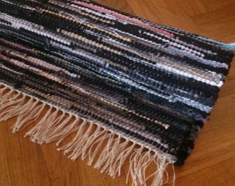 Handmade Black Rag Rug, Multicolored Rag Rug, Handmade Multicolored Rag Rug, Handwoven, Recycled, Handmade Rug Rugs