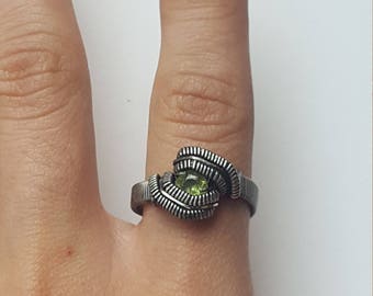 Peridot ring~Wire wrapped~ Oxidized Sterling Silver~Size 8.5
