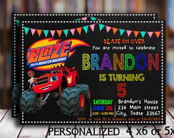 Blaze And The Monster Machines Invitation Blaze Birthday Invitation Personalized Custom Printable Digital Party Invitation