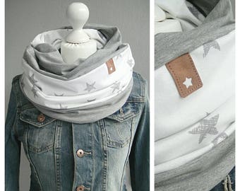 Loop, circle scarf, white / grey, Star