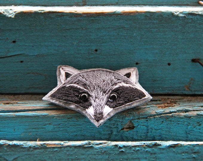 Embroidery raccoon brooch Woodland animal brooch Animal miniature pin Animal jewelry Embroidered brooch Animal lover gift girlfriend idea