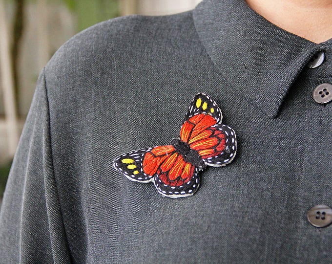 Embroidery monarch butterfly unique brooch textile jewelry pin Butterfly lover gift Nature inspired Brooch mom gift from daughter