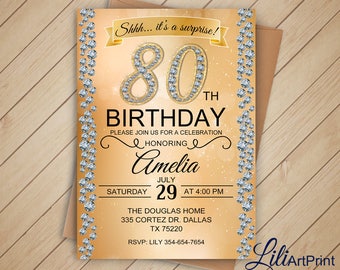 80th Birthday Invitation Stripe Elegant Gold Dinner Party