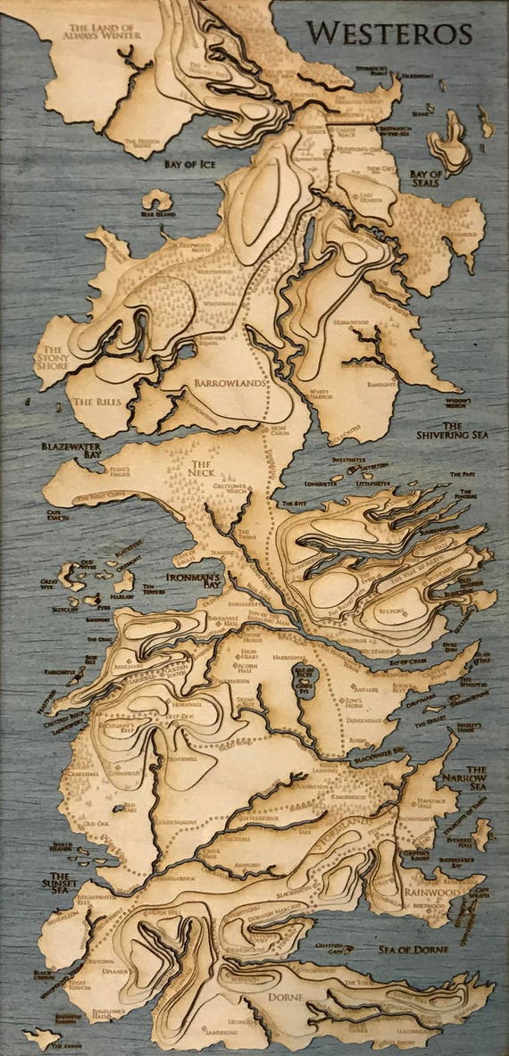 Topographic Map of Westeros Game of Thrones 5.5 x