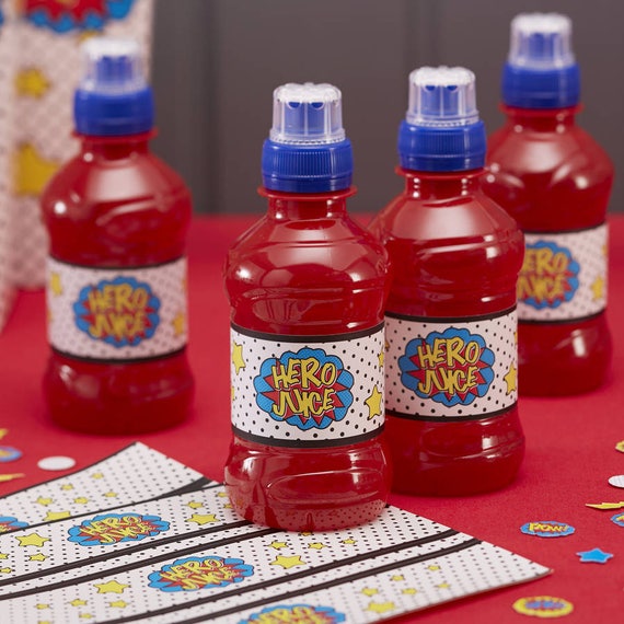 12 Comic Superhero Drink Bottle Labels Superhero Party.