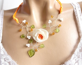 Halterneck summer orange and white necklace