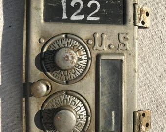 1886 nickel plated post office mailbox door, flat glass, #1 size