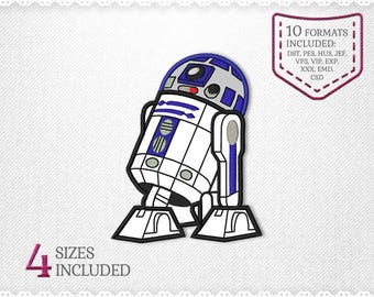 Star Wars R2D2 Applique Machine Design - 4 Sizes - INSTANT DOWNLOAD - Applique, Embroidery, Designs