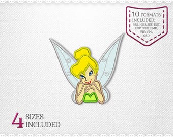 TinkerBell Applique Machine Design - 4 Sizes - INSTANT DOWNLOAD - Applique, Embroidery, Designs