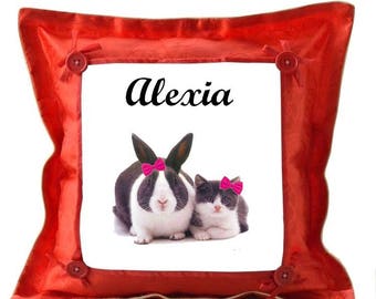 Red pillow and Bunny personalized with name