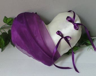 Ivory plum purple heart ring bearer pillow