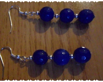 Silver earrings with blue beads and spacers