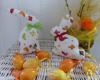 Bunnies Easter decoration or toy - green and Red Ribbon