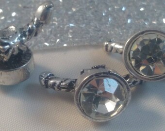 In-between/metal clasp, for buna cord with Rhinestone Crystal ± 21x13mm