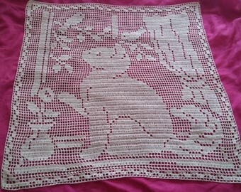 handmade lace doily ecru cotton cat inspired