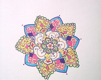 Mandala design in pink and blue