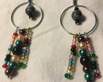 Boho hoop earrings multi color beads.