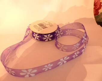 Ribbon Organza purple flowers white