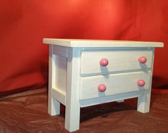 Commode à bijoux en bois, blanche vernie fait main