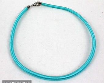 Choker - necklace turquoise silk with 48 cm long brass chain and clasp