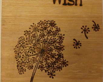 Dandelion Wish Pyrography Woodburning wall hanging