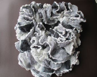 Black wool scarf gray and white mothers day gift