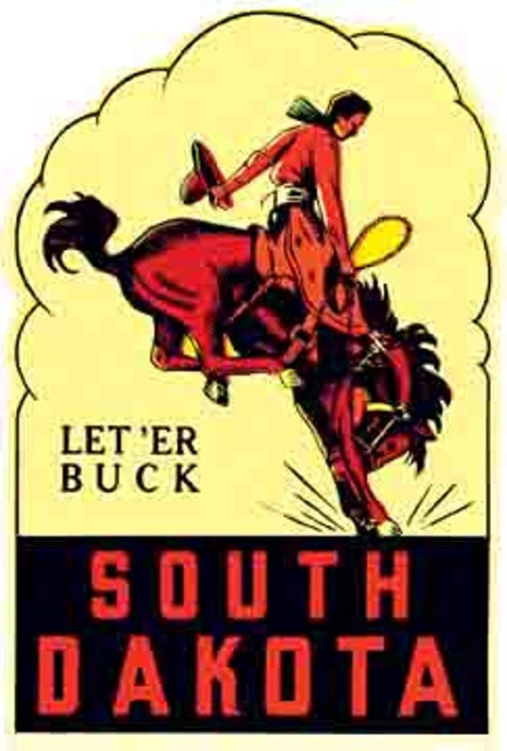 Vintage Style South Dakota Let Er Buck Travel Decal