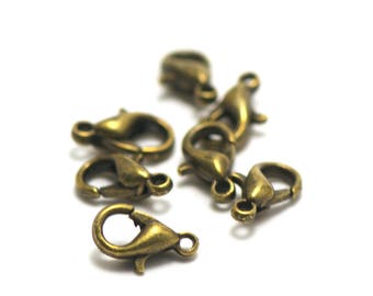 20 small lobster claw clasps, 10 x 5, 5 mm, bronze