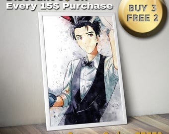 yuri on ice, digital painting, anime art, manga art, anime print, printable poster, watercolor digital print, anime poster, manga print