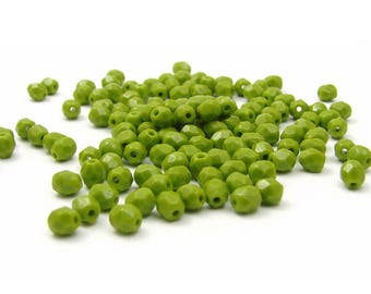 50 4mm Green chartreuse faceted Czech glass beads