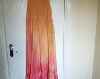 Vintage Full Length Pink and Orange Sequin Summer Dress