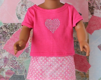 18 Inch Doll Clothes, American Girl Doll Clothes, Doll Clothes, Pink T-Shirt with a Pink and White Skirt