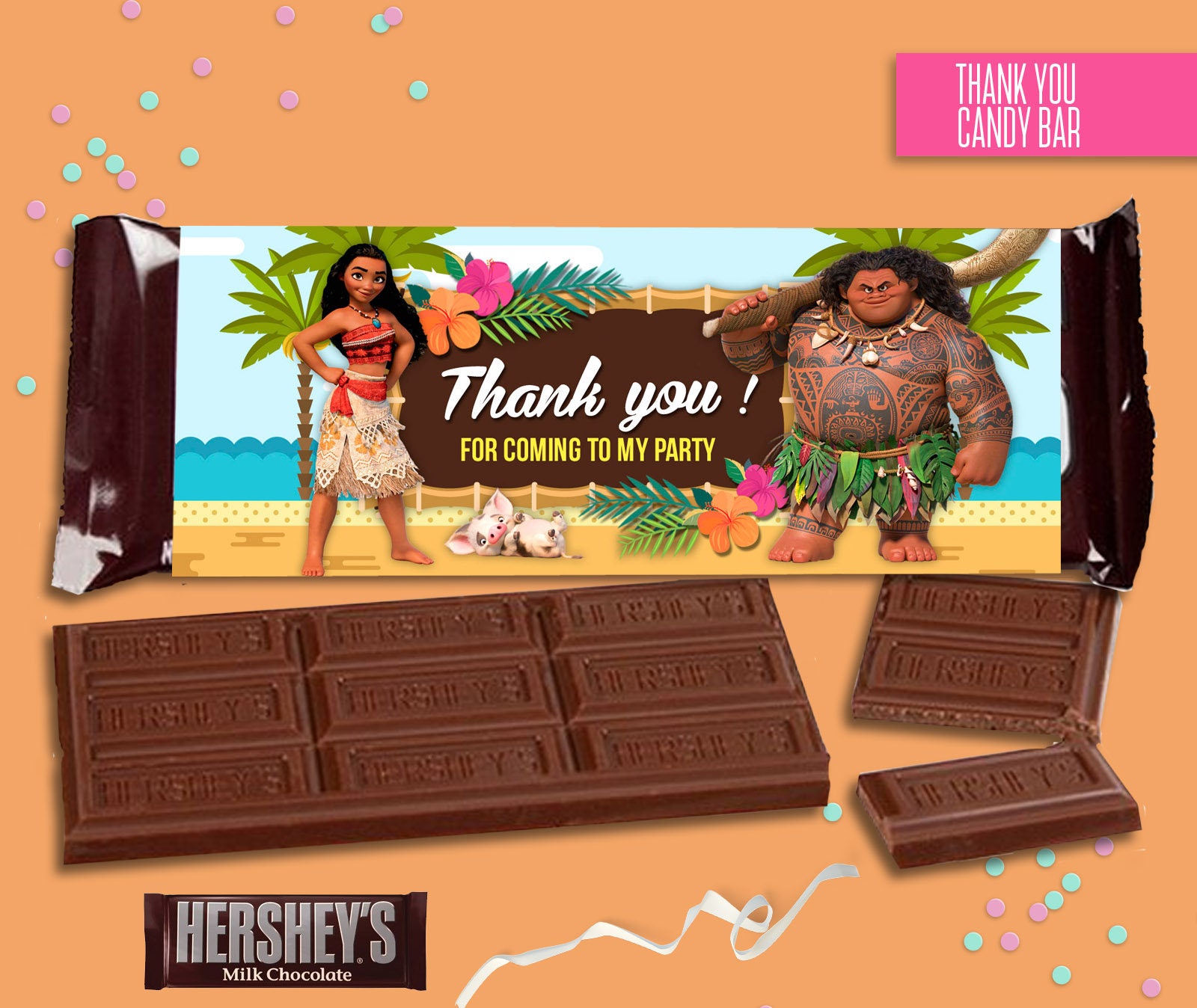 Moana Candy Bar Wrappers 1.55 ozchocolate Bar Birthday party