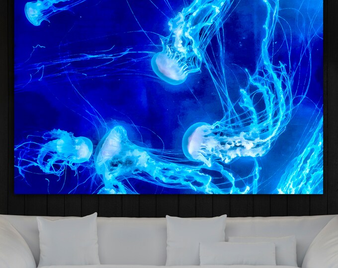 Jellyfish group, Sea, Marine life, canvas, Interior decor, room design, print poster, art picture, gift