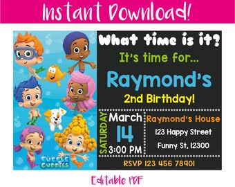 Bubble Guppies Invitation, Bubble Guppies Birthday Invitation, Bubble Guppies Birthday, Bubble Guppies Party, Bubble Guppies Printable, PDF