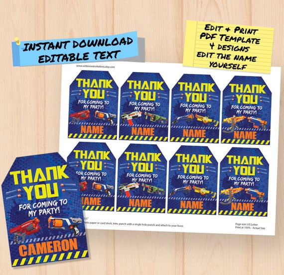 NERF Favor Tags Nerf Birthday Party Nerf Favours Thank you