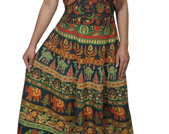 Grace Bohemian Maxi Dress Animals Print Cotton Handloom Gypsy Hippie Summer Sleeveless Ethnic Maxi Dresses M/L