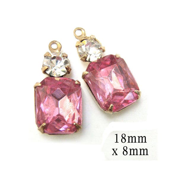 pink rhinestone octagon earring jewels paired with tiny rhinestones in a multi stone setting