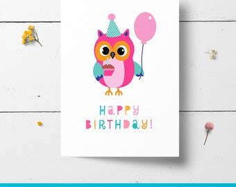 Owl birthday card | Etsy
