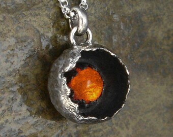 Amber Necklace - Small Sterling Silver Amber Pendant on Chain - Botanical Pod Pendant
