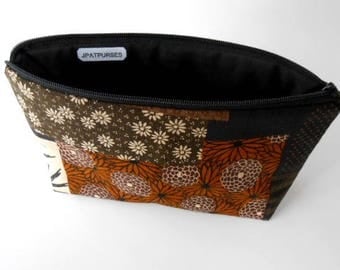 Large Padded Cosmetic Bag Flat Bottom Zipper Pouch Clutch ECO Friendly NEW Asian Panels