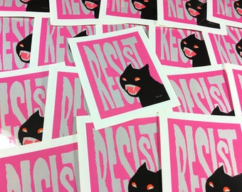 One 4 x 5 RESIST Black Cat Sticker by Mister Reusch