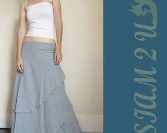 Custom Made Light Gray Cotton Boho Hippie Two Layers Circle Wrap Skirt S-L (H)